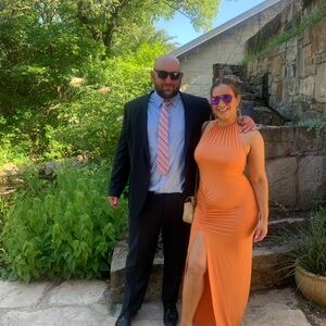 Michael Costello Orange Halter Bodycon Dress